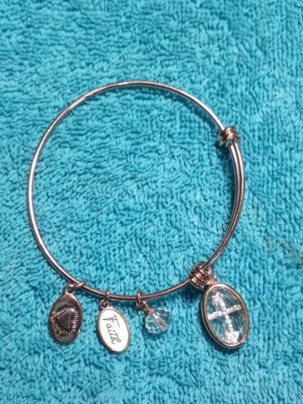 Gold Cross and Faith Charm Bangle Bracelet